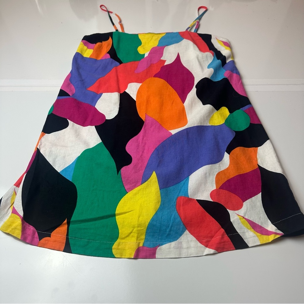 Linen Blend Abstract Art Mini Dress | 55% Linen · Dopamine Summer / Resort Core - Picture 2 of 10